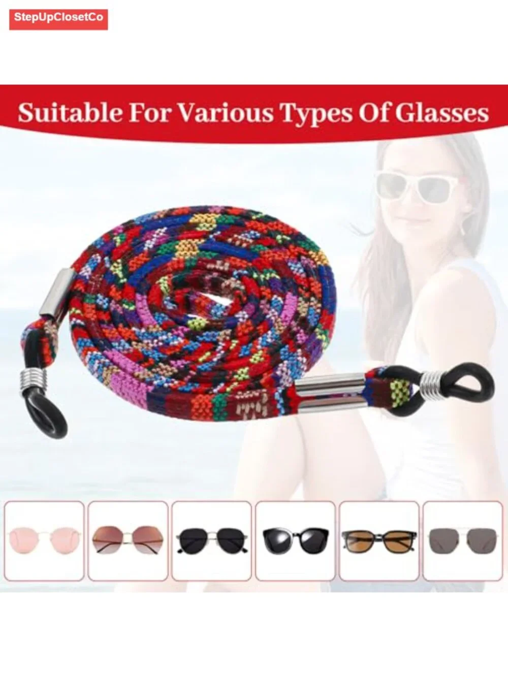 Set of 8 Braided Glasses Strap Holders, Elastic Eyeglass Lanyards for Women,